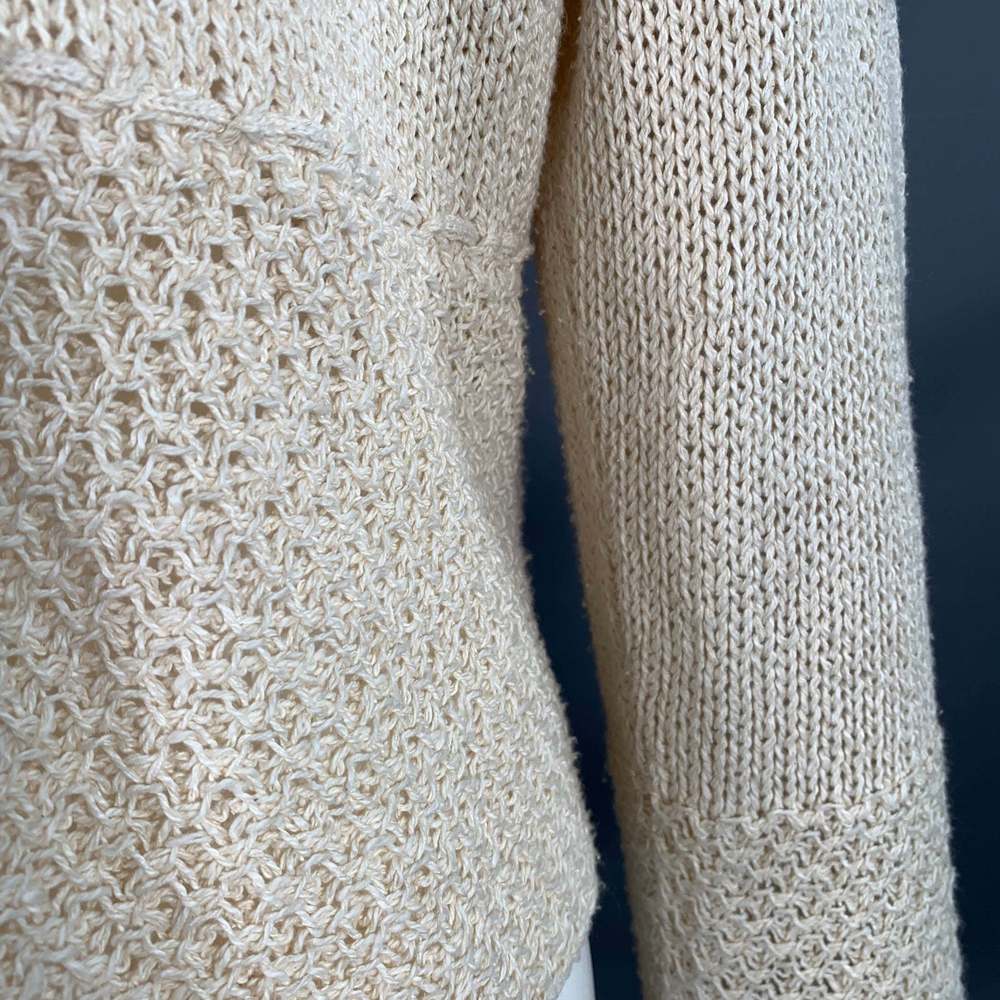 MARGARET OLEARY Beige Cotton Silk Textured Knit Tied Front Cardigan - Picture 5 of 9